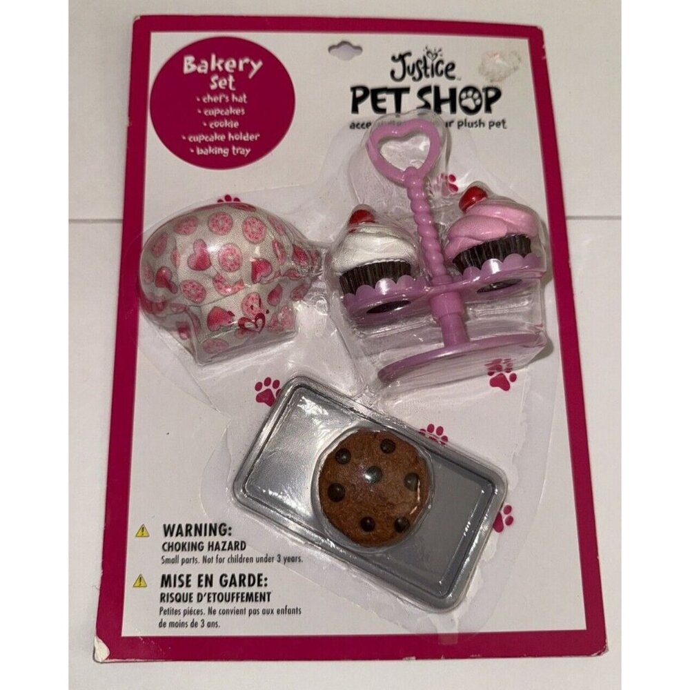 Justice Pet Shop Bakery Set NOS Cupcake Chef Hat Accessory Set Plush Pet NEW